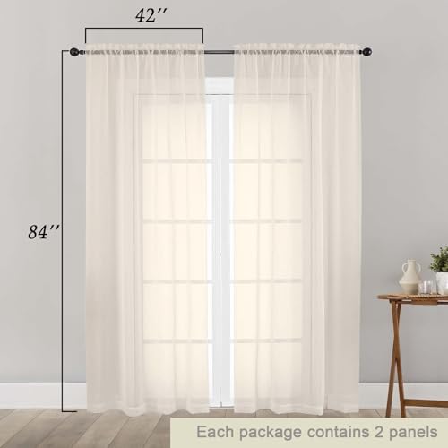 Cream Sheer Curtains 84" Long - Set of 2 Modern Drapes
