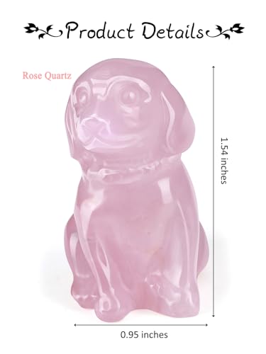 Pink Rose Quartz Dog Figurine | Crystal Dog Statue for Home Decor