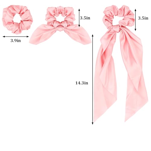 Esitrormi 3-Piece Pink Satin Hair Scrunchies with Bow and Ribbon