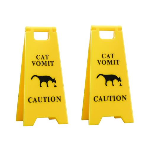 Cat Vomit Caution Sign 2-Pack - Funny 3D-Printed Desk Decor