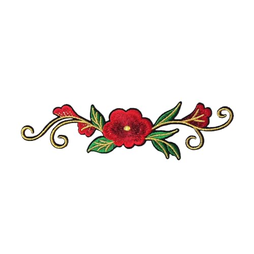 Colorful Flower Patch Applique - 2pcs Red Embroidered Iron-On Patches