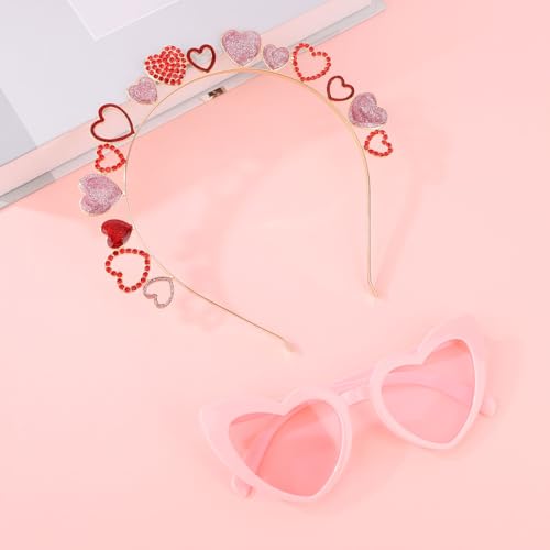 WHAVEL Valentine's Day Heart Headband and Rhinestone Sunglasses Set