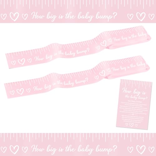Pink Tummy Measure Baby Shower Game for Girl, Belly Measuring Tape, 2 Rolls