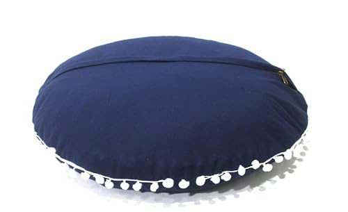 Blue Round Meditation Floor Pillow Cover, 22" Large Bohemian Design