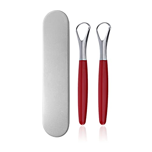 MEOOAWQI Stainless Steel Tongue Scraper 2-Pack - Metal Tongue Cleaner for Bad Breath