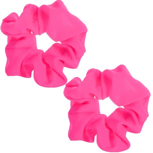 Neon Red Hair Scrunchies 2-Pack - 80s Elastic Hair Bands for Women
