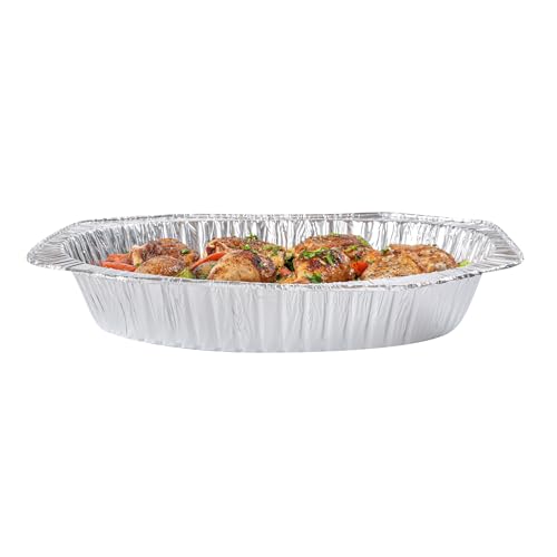 Foil Lux 17.6 x 14 x 3.1 Inch Oval Roasting Pans, 50 Oven-Ready Foil Pans - Freezable, Heavy-Duty, Aluminum Foil Disposable Baking Pans, For Cooking Turkey, Chicken, And More - Restaurantware