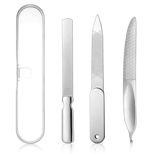 Jingmore 3-Piece Stainless Steel Nail File Set with Case for Thick Nails