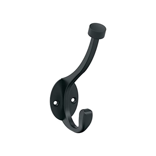 Amerock Adare Matte Black Double Prong Wall Hook - Stylish Entryway & Bathroom Organizer