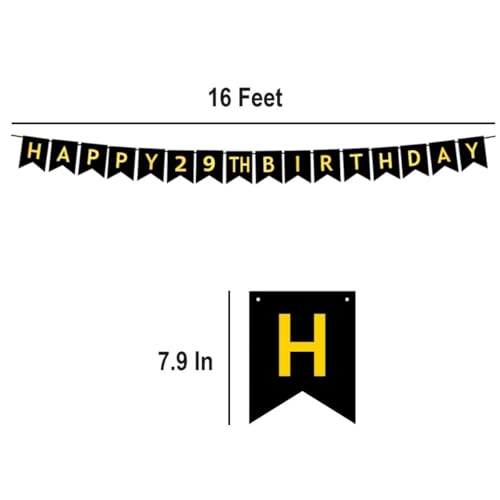JUTTIRA Happy 29th Birthday Banner Black and Gold Party Decorations