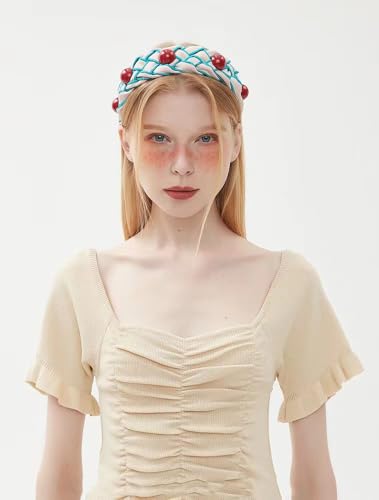 Zinzin Trendy Braided Wide Headband with Blue Balls Non-Slip Hair Accessory