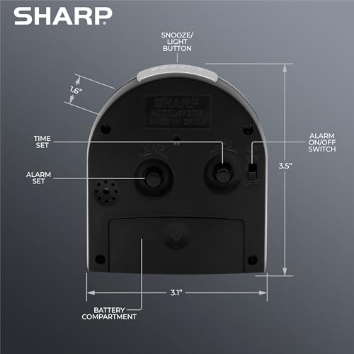 Sharp Small Battery Operated Analog Alarm Clock - Silent, Snooze, Pack of 2