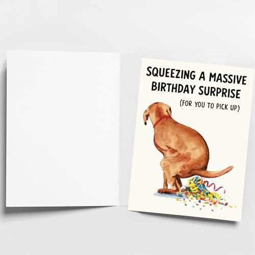 Hqulpr Funny Farting Dog Birthday Card - Squeezing Design (7x5in)