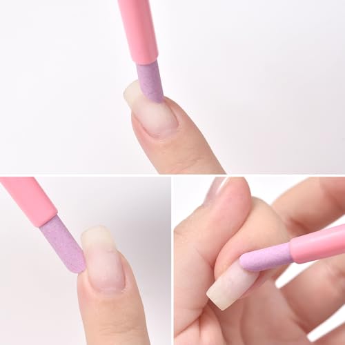 Siyuwuro 10Pcs Pumice Stone Nail File & Cuticle Pusher Pen, Pink