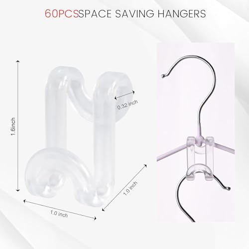 HAKDAY Clear Medium Space-Saving Hanger Connectors - 60PCS Clothes Hooks
