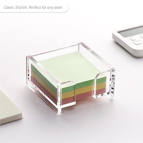 Clear Acrylic Square Sticky Note Holder - 3x3 Inch Desk Memo Dispenser