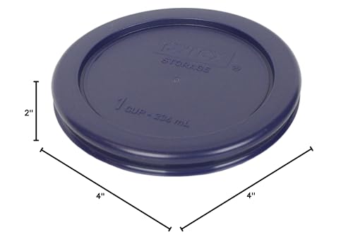 Pyrex 7202 1-Cup Glass Bowl & 7202-PC Dark Blue Lid (4-Pack) - Made in USA
