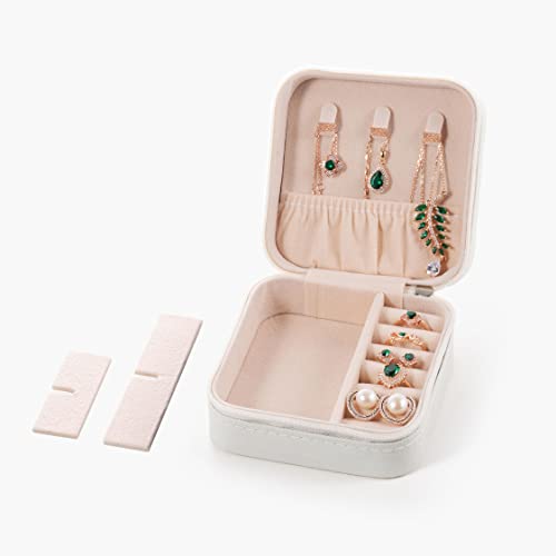 ZPROW Mini Travel Jewelry Case - Portable PU Leather Organizer (White)