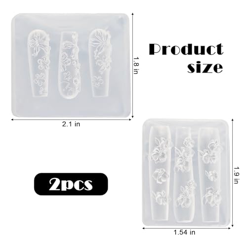 Goufaju Silicone Flower Nail Art Molds, 3D Floral Manicure Charms Template