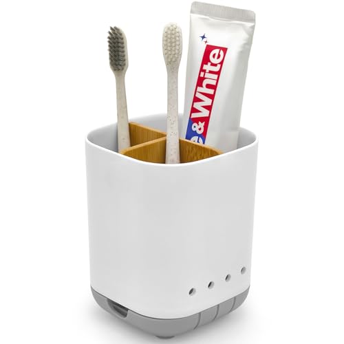 Detachable Bamboo Toothbrush Holder with 3 Slots - Grey Bathroom Organizer