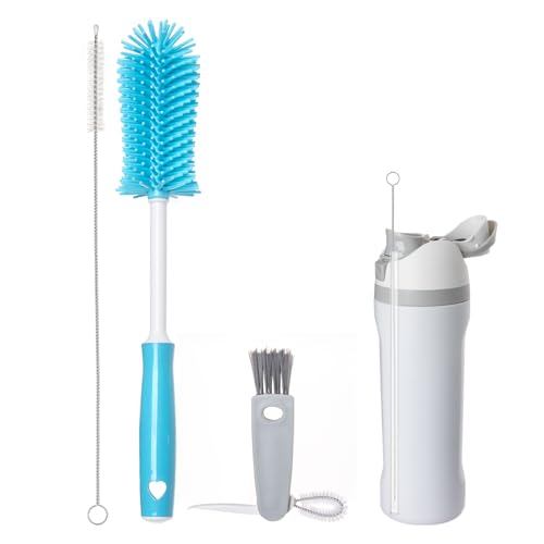 3 Pack Water Bottle Cleaner Brush Set - for Owala Cleaning Kit, Long Handle Silicone Bottle Brush Soft Touch No Scratch, Straw Cleaner Brush, 3 in 1 Multipurpose Cup Cleaner Kit for Owala Accessories