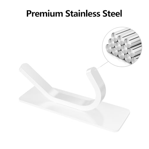 WUIVIUT White Sticky Hooks - Heavy Duty Stainless Steel Adhesive Hooks (4 Pack)