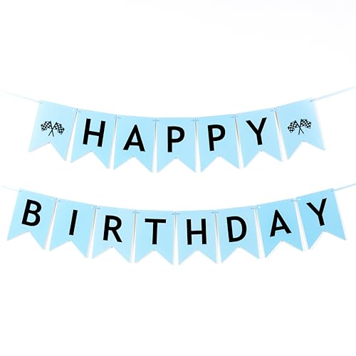 Race Car Birthday Banner - Pre-Strung Checkered Flag Decor