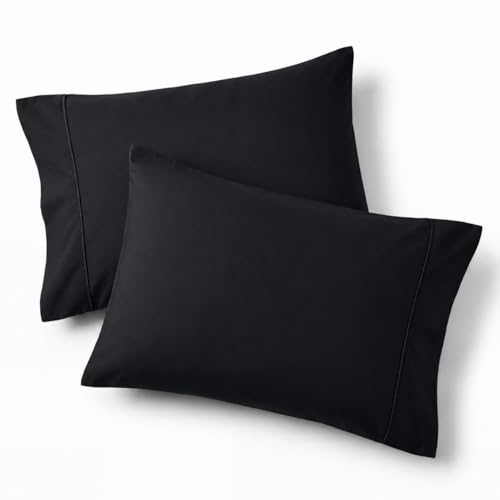 Queen Size Black Pillowcase Set of 2 - Microfiber Wrinkle & Stain Resistant Bed Pillow Covers