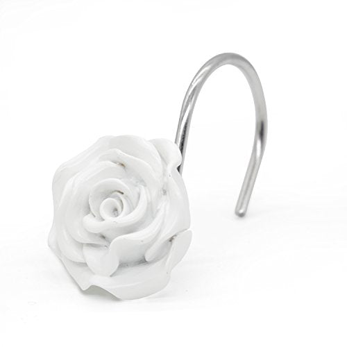 BEAVO White Rose Shower Curtain Hooks - Set of 12 Rustproof Rings