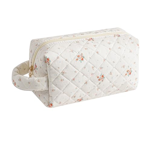 JOVAKIT Floral Travel Makeup Bag with Handle - Beige Toiletry Organizer