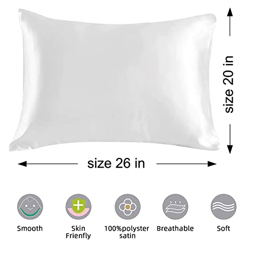 Mimkus White Satin Pillowcase 20x26 inches - Soft & Luxurious