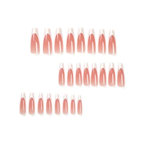 MABKJLF Long Coffin Press on Nails - French Tip Pink False Acrylic Nails