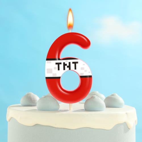 TNT Themed Number 6 Birthday Candle - 2.76 Inch Red Cake Decoration