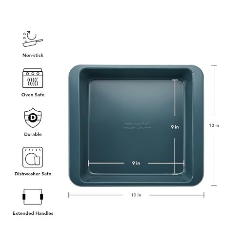 KitchenAid Agave 9-Inch Nonstick Square Cake Pan - Dishwasher Safe, Aluminized Steel