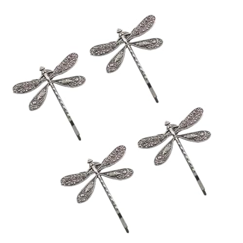 SelHeng 4Pcs Retro Silver Dragonfly Hair Clips Antique Barrette Set