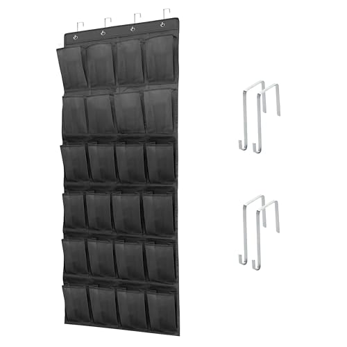 Over The Door Shoe Organizer with 24 Breathable Mesh Pockets - Black
