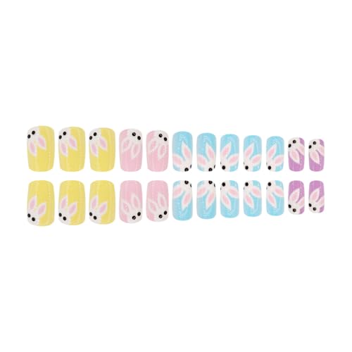 Easter Press on Nails Short Square False Nails with Rabbit Designs