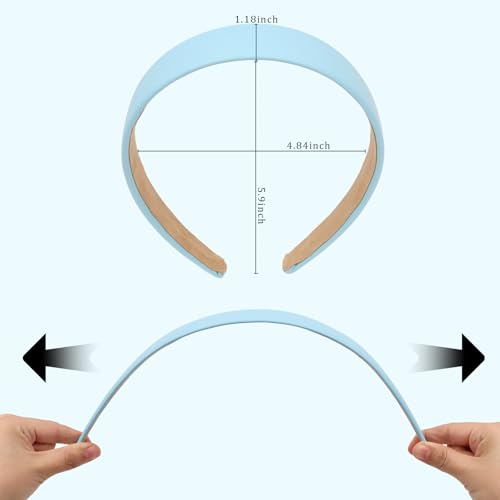 Blue Leather Headband for Women 1.2 Inch Solid Color Hair Band