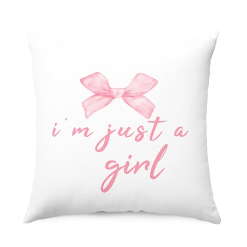 Cute Pink Bow Pillow Cover | 18x18 Decorative Cushion Case for Girls