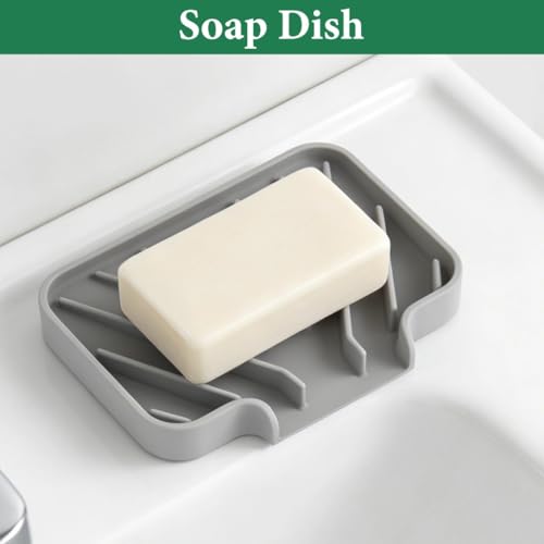 GUUKIN Gray Sponge Holder for Kitchen Sink - 5x3.5 Inch Auto-Draining Soap Tray & Organizer