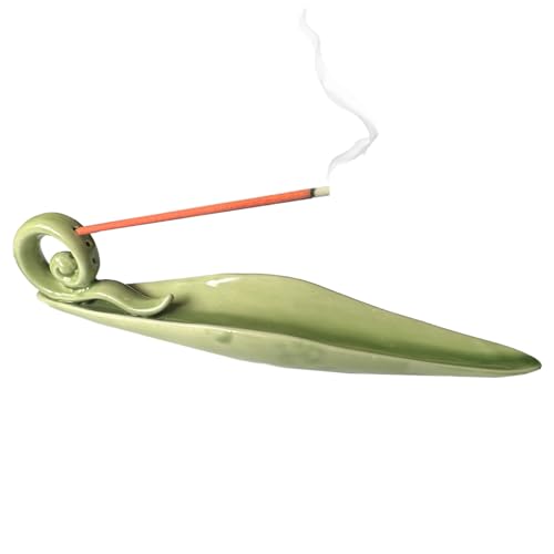 Handmade Ceramic Leaf Incense Holder - Celadon Glow Long Ash Catcher