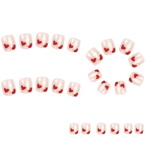 Valentine's Day Short Square Press On Nails Glossy Red Heart Acrylic Fake Nails