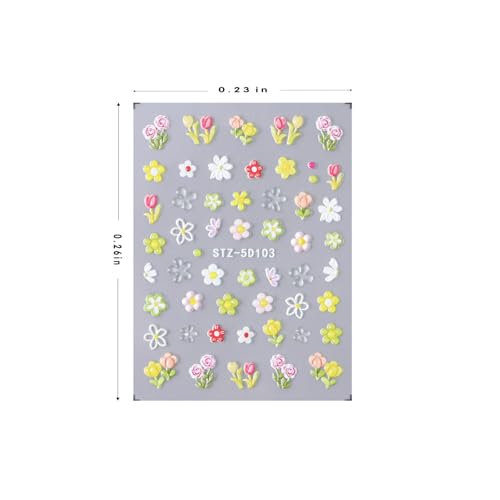 MIXFOSAHN 3D Floral Nail Stickers Set - Colorful Flower Decals for Nail Art (8 Sheets)
