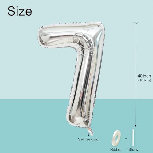 40 Inch Silver Number 7 Balloon – Large Mylar Foil Decoration