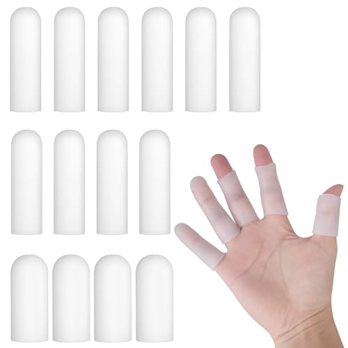 14 Pcs Silicone Finger Protectors, Waterproof Finger Protectors Gel Finger Cots Finger Sleeves Finger Stall Finger Covers for Finger Cracking, Blisters, Eczema, Arthritis (2 Size, White)