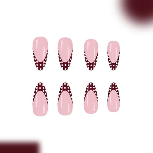 KSTBJN Medium Almond French Press on Nails White Polka Dot Fake Nails