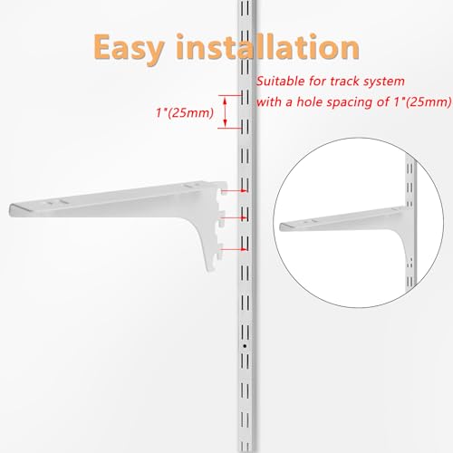 7.6 Inch White Single Track System Shelf Bracket - 2 Pcs