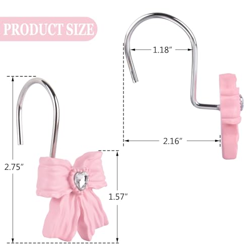 Diamond Pink Shower Curtain Hooks - 12 Pack for Bathroom Decor