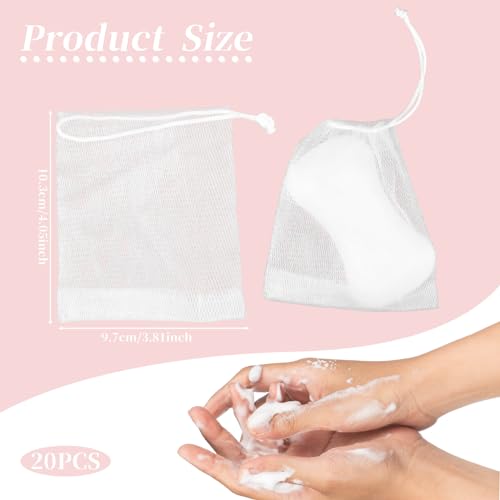Giantree 20 Pcs Mesh Soap Bags with Drawstring - Exfoliating Soap Pouch Saver for Shower and Bath (10.3 x 9.7 cm)