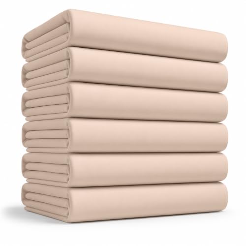 Queen Size Beige Flat Sheet Set - Pack of 6 Ultra Soft Microfiber